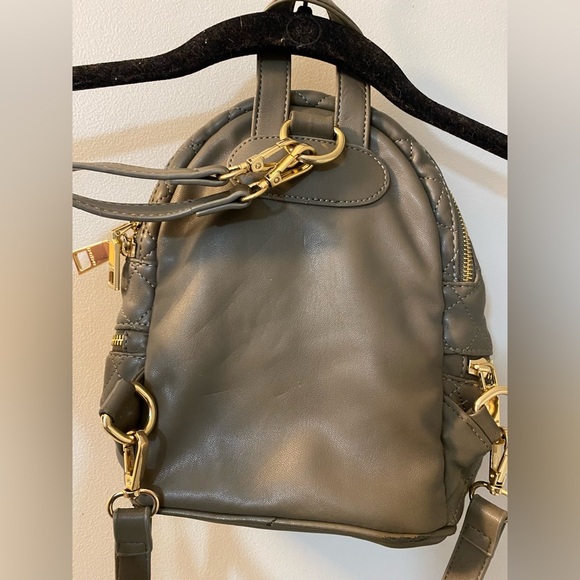 bebe quilted faux leather small mini backpacks in taupe with gold tone hardware - Picture 2 of 8